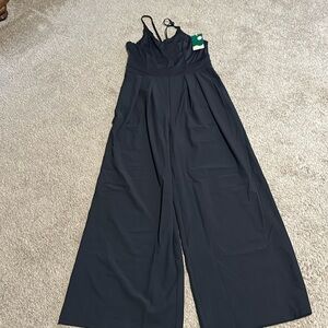 Backless Side Invisible Zipper Pocket Wide Leg Jumpsuit halara large